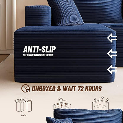 138" Modular Sofa Memory Foam Sectional Couches for Living Room, Sleeper Sofa Bed, Corduroy, Blue