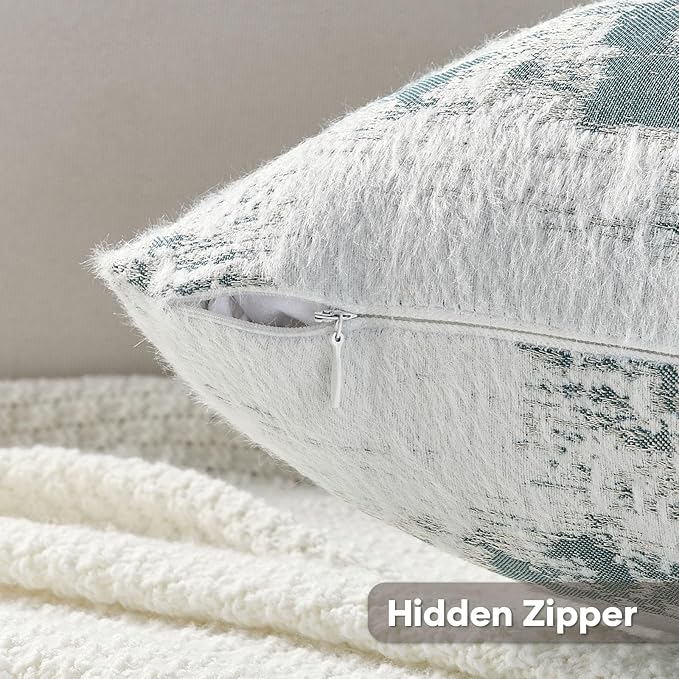 FUTEI Teal White Decorative Throw Pillow Covers 12x20 Inch Set of 2,Soft Faux Cashmere Jacquard - Textured & Cozy Pillow Case,Modern Home Decor for Couch Bed Living Room