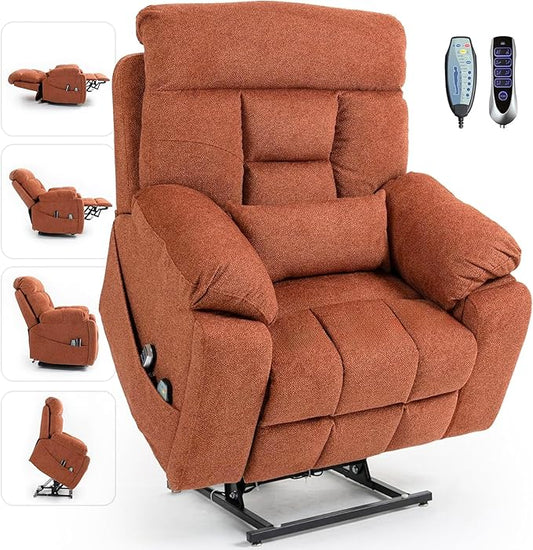 Power Lift Chair Recliners for Elderly with Heated and Massage, 4 Motor Headrest, Lumbar Independent Adjustment Power Lift Recliner with Hidden Cup Holder、Side Pocket、Back Pillow