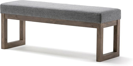 SIMPLIHOME Milltown 45 inch Wide Contemporary Rectangle Large Ottoman Bench in Grey Linen Look Fabric, Assembled, for the Living Room and Bedroom