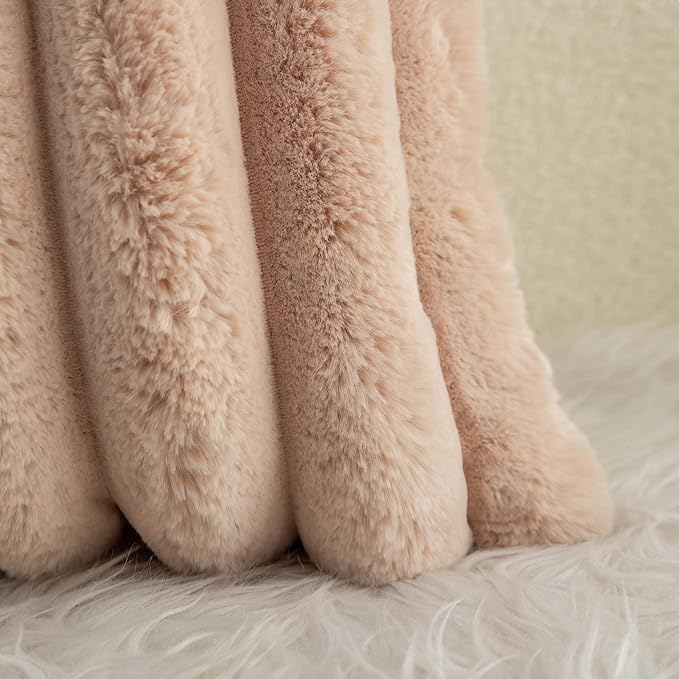 Neelvin Camel Faux Fur Cozy Soft Striped Decorative Throw Pillow Covers 20x20 inch Set of 2,Velvet Pillowcase Cushion Case for Sofa Couch
