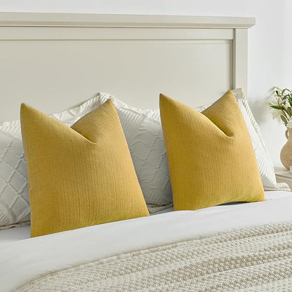 FUTEI Mustard Yellow Decorative Throw Pillow Covers 26x26 Inch Set of 2,Soft Cozy Wheat Ear Striped Patterns Euro Pillow Shams,Modern Home Decor for Couch Bed Living Room