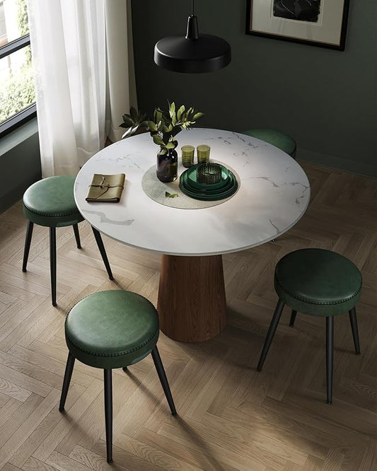 VASAGLE EKHO Collection - Dining Chairs Stools Set of 4, Upholstered Kitchen Chairs, Vanity Stools, Synthetic Leather with Stitching, Mid-Century Modern, 19-Inch Tall, Easy Assembly, Forest Green