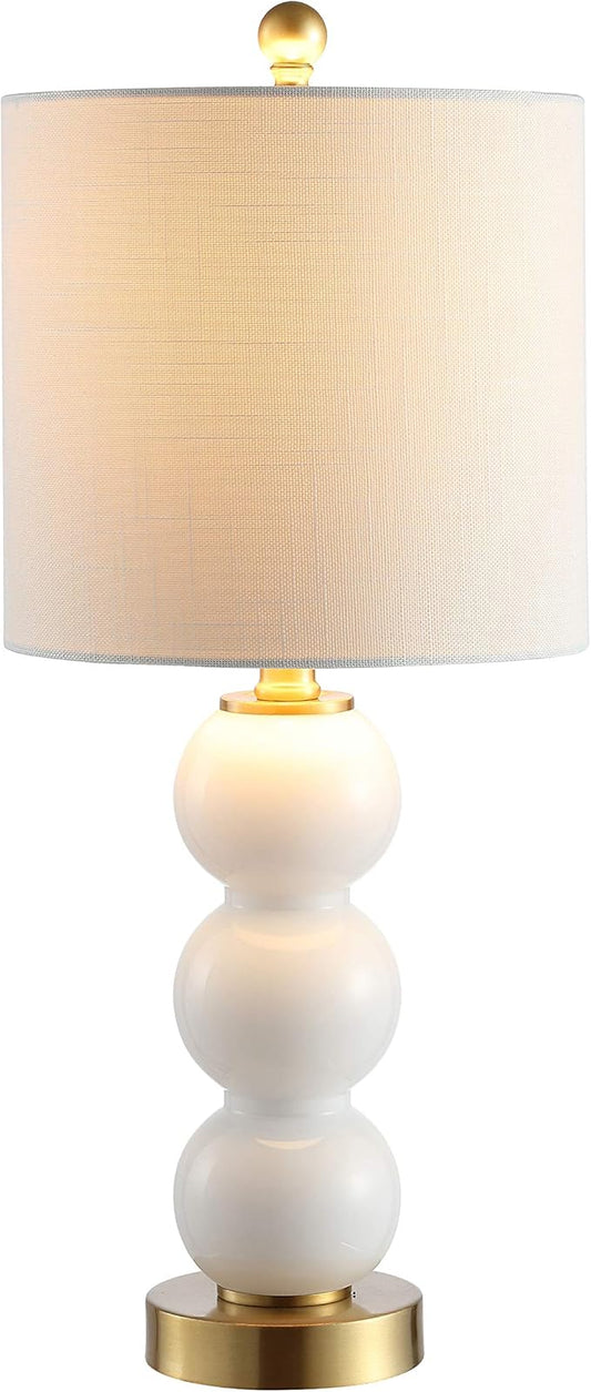 JONATHAN Y JYL1021A February 21" Glass/Metal LED Table Lamp Contemporary Bedside Desk Nightstand for Bedroom Living Room Office College Bookcase LED Bulb Included, White/Brass Gold