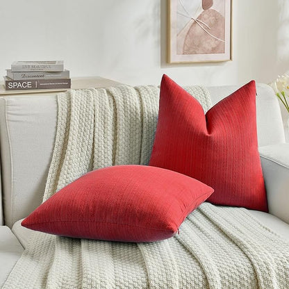 FUTEI Christmas Red Decorative Throw Pillow Covers 20x20 Inch Set of 2,Soft Cozy Wheat Ear Striped Patterns Cushion Cases,Modern Home Decor for Couch Bed Living Room