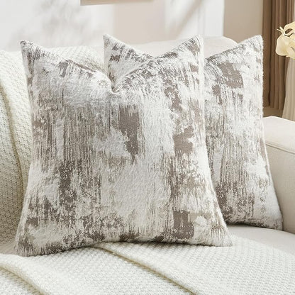 FUTEI Coffee White Decorative Throw Pillow Covers 16x16 Inch Set of 2,Soft Faux Cashmere Jacquard - Textured & Cozy Cushion Case,Modern Home Decor for Couch Bed Living Room