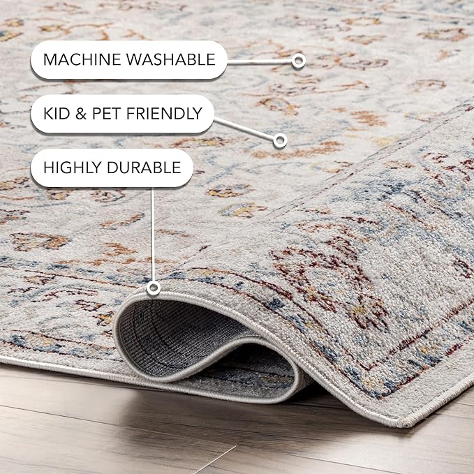 nuLOOM 2'6" x 12' Machine Washable Stain-Resistant Area Rug Medium Profile for Living Room, Bedroom, and Dining Room, Cady Beige