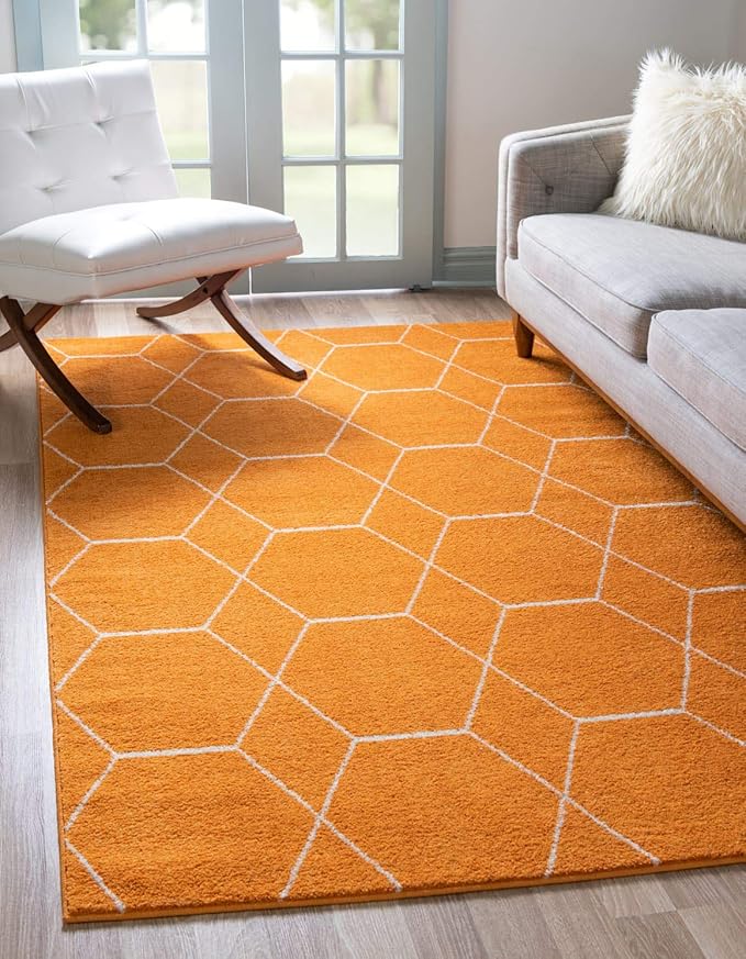 Unique Loom Trellis Frieze Collection Area Rug - Geometric (5' 1" x 8', Orange/ Ivory)
