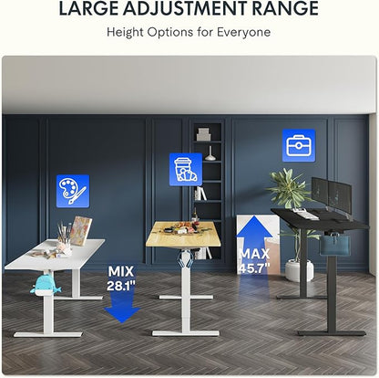 FLEXISPOT One-Piece Electric Standing Desk, 55 x 28 Inches Adjustable Desk with Seamless Desktop, Memory Controller Height Adjustment (White Frame + White Desktop, 2 Packages)