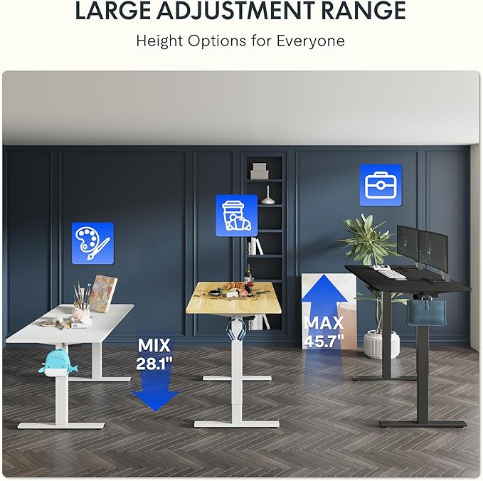 FLEXISPOT One-Piece Electric Standing Desk, 40 x 24 Inches Adjustable Desk with Seamless Desktop, Memory Controller Height Adjustment (White Frame + Maple Desktop, 2 Packages)