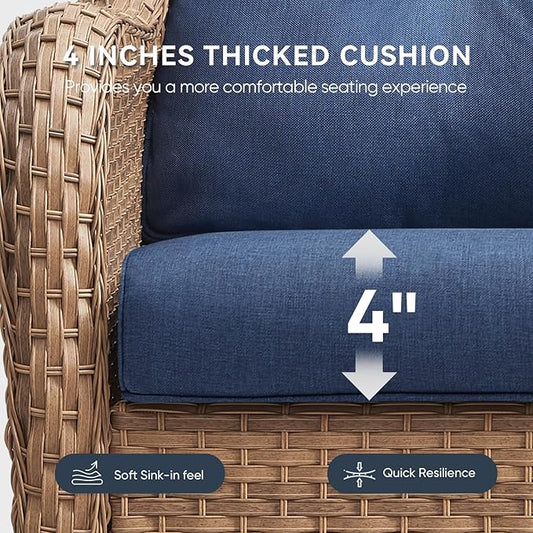 8-Piece Outdoor Patio Cushion Set - Fade & Water Resistant with Removable Olefin Cover, 22x24x4 Inch Memory Foam Cushions for Wicker Sectional Sofa – Blue/Regular