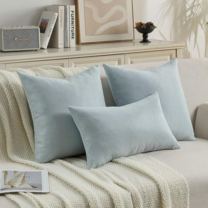 FUTEI Light Blue Chenille Throw Pillow Covers 24x24 Inch Set of 2,Soft Wide Chevron Textured European Pillow Shams,Farmhouse Home Decor for Couch Bed Living Room
