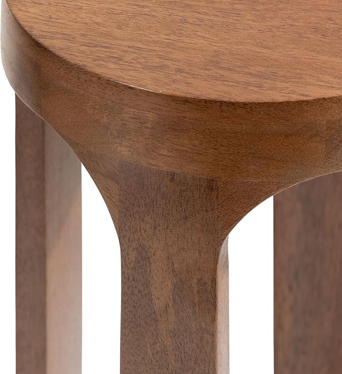 Kate and Laurel Dahl Wooden Round Drink Table; 8 x 23; Walnut Brown; Mid-Century Modern Circle Wood Accent Pedestal Table for Living Room Plant Stand or Small Bedroom Nightstand