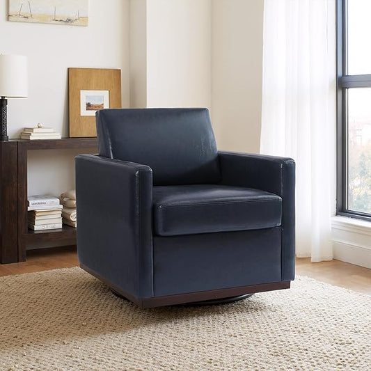 UIXE Faux Leather Swivel Accent Chair, Upholstered Armchair Comfy Club Chair for Living Room, Mid Century Modern Arm Chair Single Sofa Nook Bedroom Side Reading Seat - Navy Blue