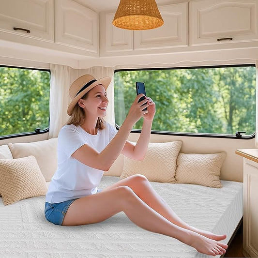 8 Inch RV Mattress Short Queen, Cooling Gel Green Tea Mattress for RVs, Campers & Trailers, CertiPUR-US Certified, Designed & Assembled in The USA, Medium Firm, 75"×60"×8"