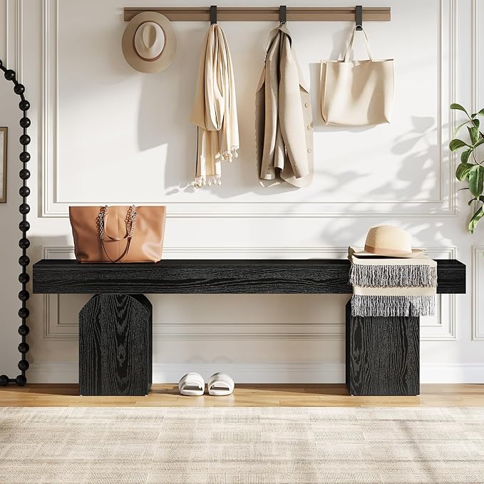 Tribesigns Entryway Bench, 59" Long Black Shoe Bench with Arched Bases, Wooden Indoor Bench for Entry Way, Living Room, Bedroom