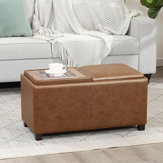 Adeco 31 Inches Storage Ottoman Bench, Non-Folding End of Bed Foot Rest Stools Ottoman with Thicker Foam Padded Seat, Upholstered Storage Chest for Living Room, Entryway, Bedroom