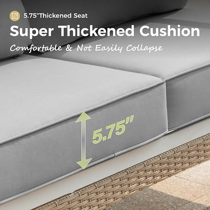 Patio Furniture Sofa, Love-Seat Patio Sofa Steel Frame Outdoor Sectional Couch with Deep Seating and 5.5” Cushions for Lawn Backyard Porch Deck, Light Gray