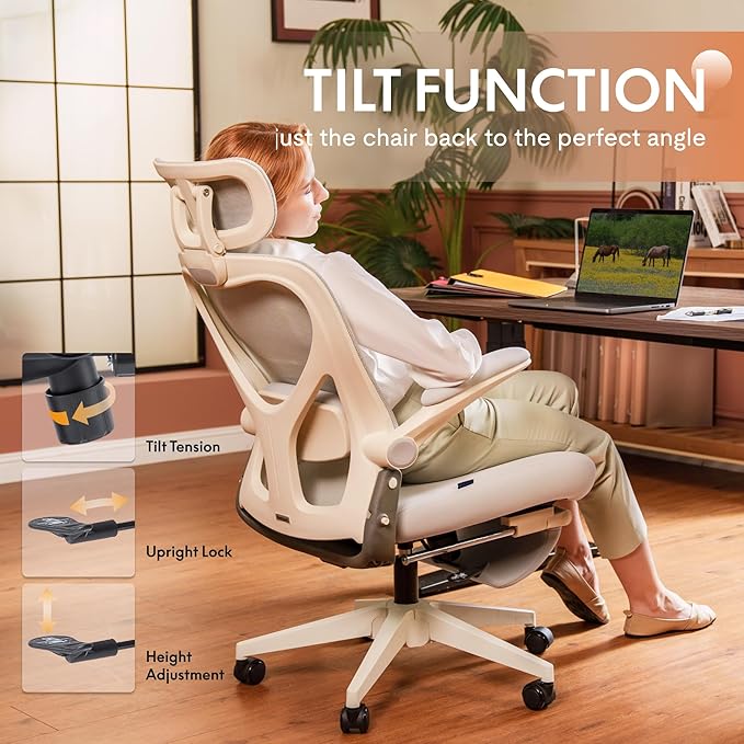 FLEXISPOT Foldex Ergonomic Office Chair, Folding Chair for Small Spaces with Lumbar Support, Flip-up Armrests, 3D Headrest, Desk Chairs with Footrest for Work,Video Game,Gift (Foam Seat, Pink)