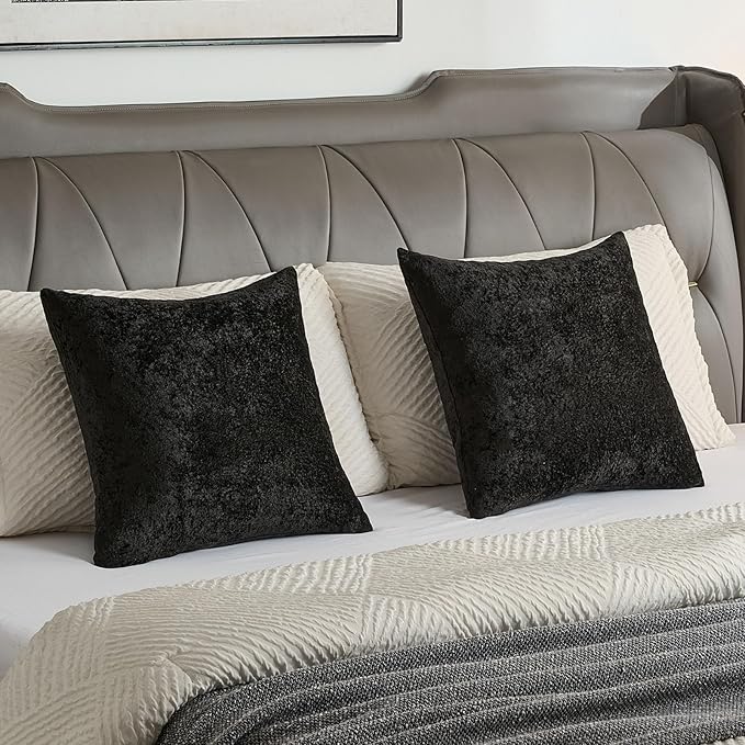 FUTEI Black Flannel Throw Pillow Covers 12x20 Inch Set of 2,Soft Dimensional Textured Lumbar Pillow Cases,Modern Home Decor for Couch Living Room