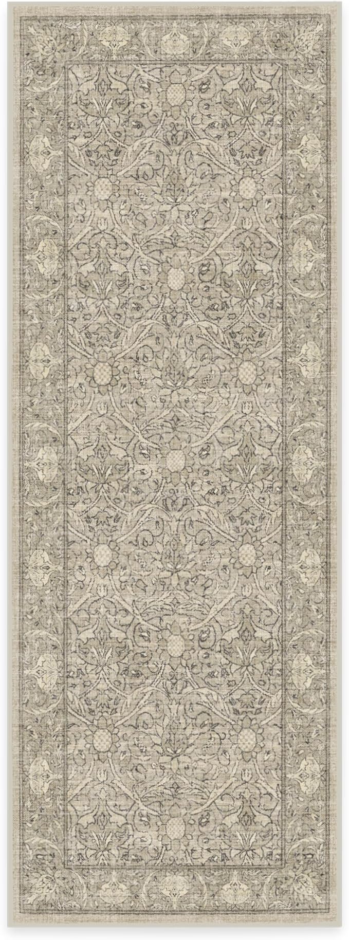 RUGGABLE x Morris & Co Machine Washable Runner Rug – Montreal Natural Stone 2.5x7, Stain-Resistant, Non-Slip – Washable Rug for Hallway, Entryway, Living Room & Kitchen–with Cushioned Pad