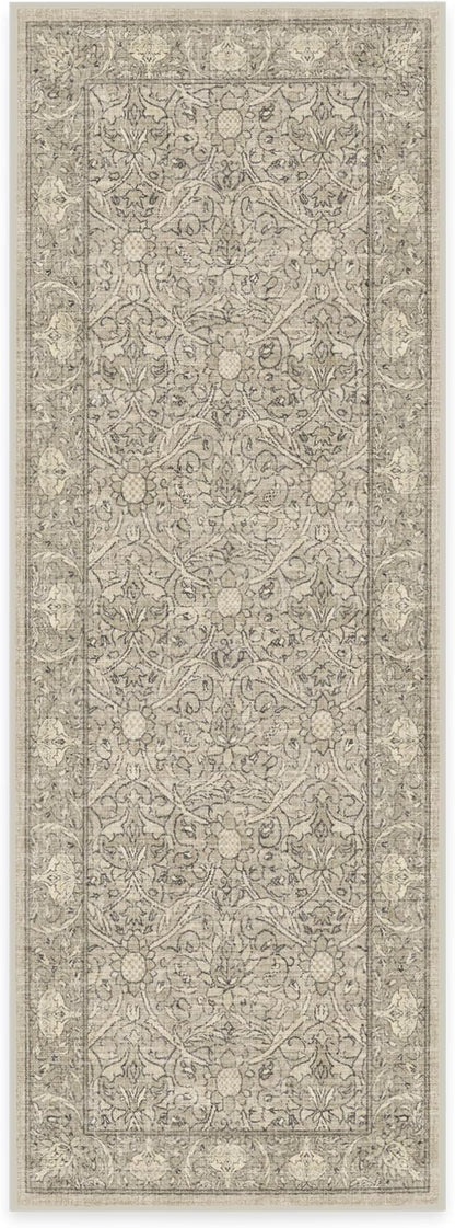 RUGGABLE x Morris & Co Machine Washable Runner Rug – Montreal Natural Stone 2.5x7, Stain-Resistant, Non-Slip – Washable Rug for Hallway, Entryway, Living Room & Kitchen–with Cushioned Pad