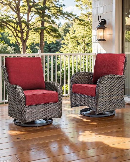 Luxury 22x24/22x25 6-Inch Outdoor Cushions for 5 Peice Patio Furniture Set - Set of 5 Water-Resistant Pillow for Dining Rocking Swivel Chairs Loveseat Couch Sectional Sofa - Red