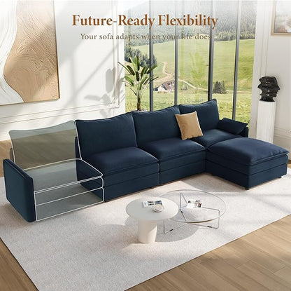 Vesgantti 108" Modular Sectional Sofa, Comfy Cloud Couch with Movable Ottoman Deep Seat Chenille L Shaped Modular Sofa, Sectional Couches for Living Room, Bedroom and Apartment, Blue