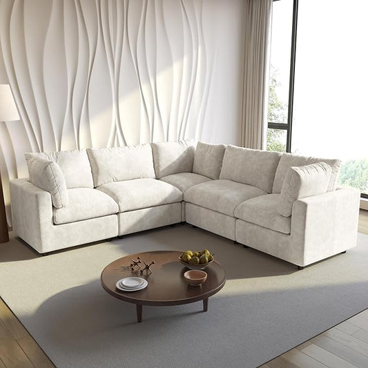 WJShome Cloud Couch Modular Sectional Sofa,100.5" V Shaped Couch, Convertible Wide Seater, 5 Seater for Living Room Set,Covers Washable&Replaceable,Beige