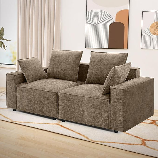 WILLOVE 78'' Modular Sectional Sofa, Chenille Cloud Couch with Wide Armrests & 4 Pillows, Deep Seat Couches for Living Room, Khaki