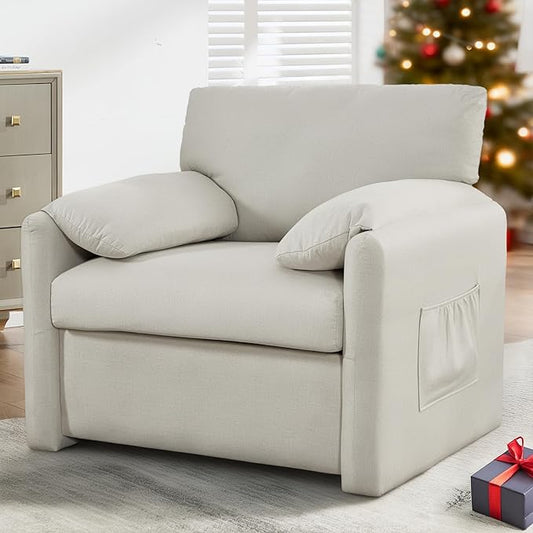 Oversized Accent Chair 38" Wide Mid-Century Modern Armchair for Living Room,USB and Type-C Ports,Comfy Reading Chairs for Bedroom with Side Pockets,Single Sofa Chair (Beige, Set of 1)