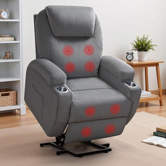 Flamaker Power Lift Recliner Chair Electric Lift Recliner for Elderly Power Lift Recliner Chair with Cup Holders Side Pockets for Living Room (Corduroy, Dark Gray)