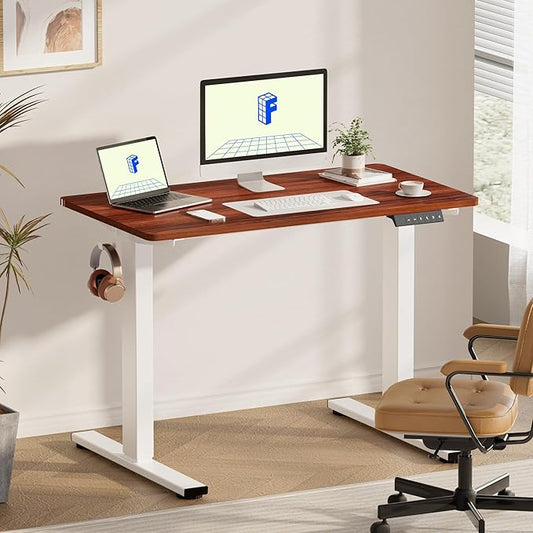 FLEXISPOT EN1 One-Piece Standing Desk 48 x 30 Inch Height Adjustable Desk for Home Office and Computer Workstation (White Frame + 48" Mahogany Top, 2 Packages)