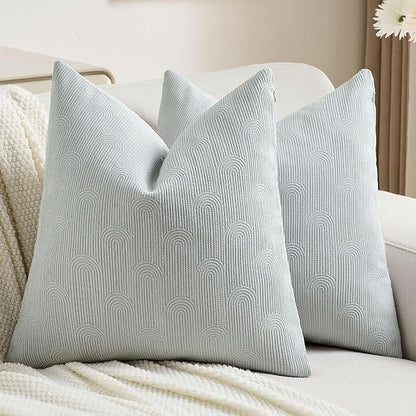 FUTEI Light Grey Chenille Decorative Throw Pillow Covers 22x22 Inch Set of 2,Soft Cozy Striped Geometric Patterns Cushion Case,Modern Home Decor for Couch Bed Living Room