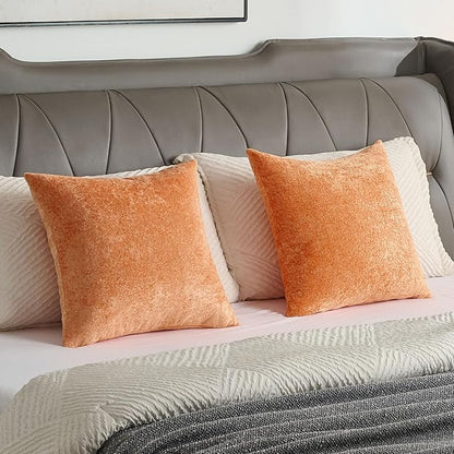 FUTEI Orange Flannel Throw Pillow Covers 20x20 Inch Set of 2,Soft Dimensional Textured Cushion Cases,Modern Home Decor for Couch Living Room