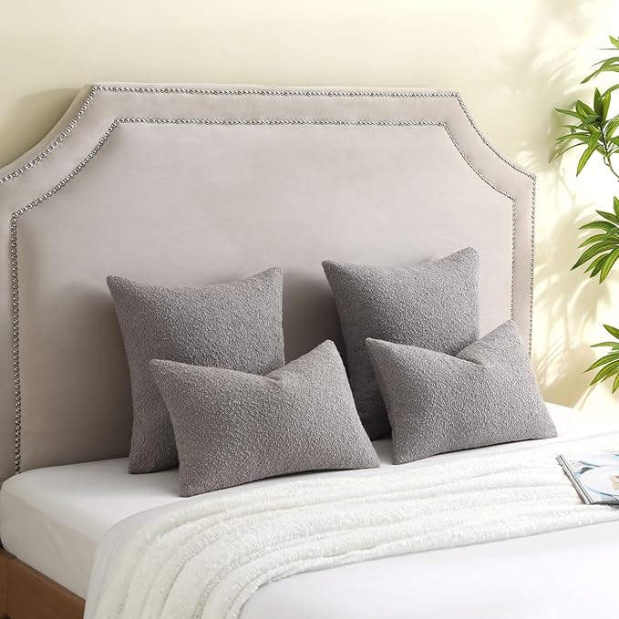 FUTEI Pack of 2 Light Grey Decorative Throw Pillow Covers 18x18 Inch Soft Cozy Solid Boucle Textured Cushion Case,Modern Home Decor for Couch Bed Living Room