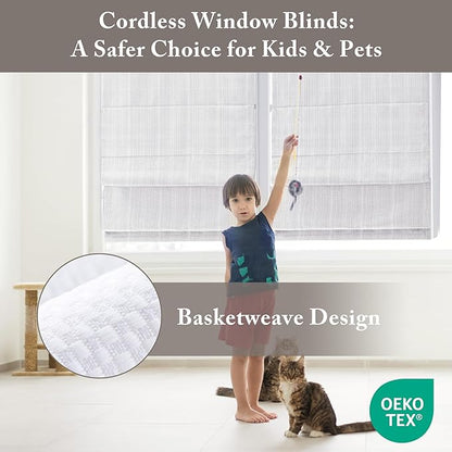 Madison Park Galen Matte White Cordless Roman Shades - Fabric Privacy Single Panel Darkening, Energy Efficient, Thermal Insulated Window Blind Treatment, for Home, Living Room Decor, 33" W x 64" H