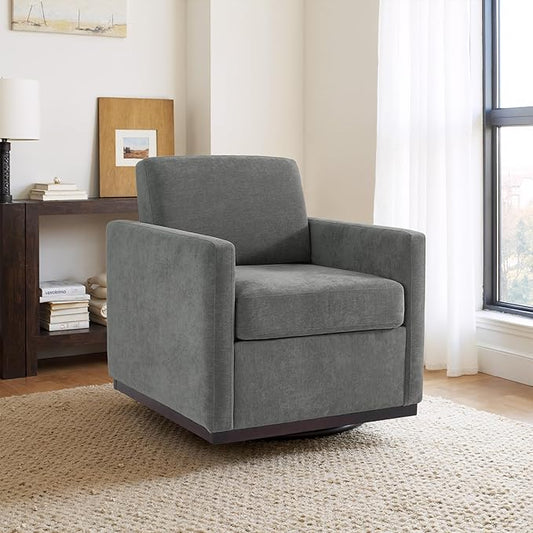 UIXE Swivel Accent Chair, Chenille Upholstered Armchair Comfy Club Chair for Living Room, Mid Century Modern Arm Chair Single Sofa Nook Bedroom Side Reading Seat - Gray