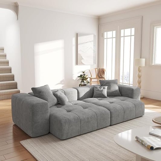 WJShome Modular Sectional Sofa,140inch Cloud Couch Deep Seat Sectional Couches for Living Room,Modern Linen Upholstered Loveseat Couch with Pillow for Home,Gray