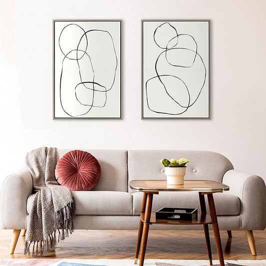Kate and Laurel Sylvie 871 Modern Circles and 869 Going in Circles Framed Linen Textured Canvas Art Set by Teju Reval of SnazzyHues, 2 Piece Set 23x33 Gray, Contemporary Abstract Wall Art Décor Set