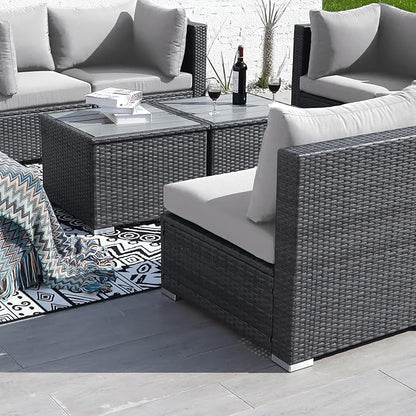 NICESOUL 7 Pieces Comfy 29.3'' High Back Outdoor Furniture Sofa Set, Extra Large Size Grey PE Wicker Patio Modular Sectional with Side Tables, All-Weather Rattan Conversations for Backyard Deck,Gray