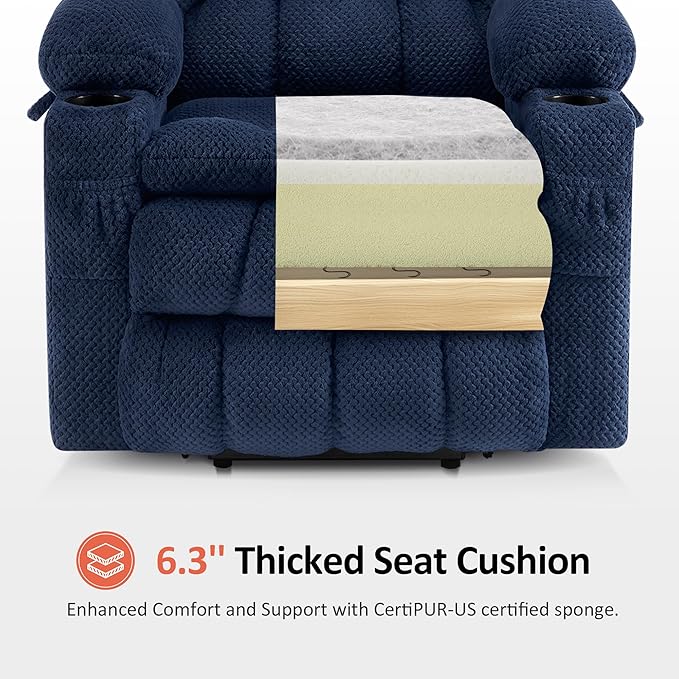 MCombo Dual Motor Power Lift Recliner Chair for Elderly, Lay Flat Lift Chair with Heat and Massage, Petite Lift Chair, Cup Holders, USB A&C Ports, Fabric 7893 (Small, Navy Blue)