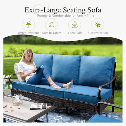 Sophia & William Patio Furniture Set with Fire Pit Table, 4PCS Metal Outdoor Conversation Set with Fire Pit Table, 2 Swivel Chairs,1 Loveseat,3-Seater Couch for Outdoor Seating,Backyard,Porch(Navy)