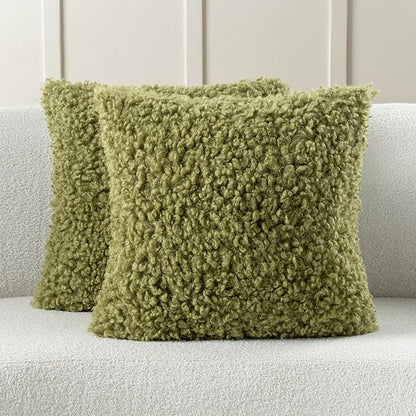 FUTEI Olive Green Decorative Throw Pillow Covers 22x22 Inch Set of 2,Soft Fluffy Faux Wool Fur Boucle Textured Cushion Case,Modern Home Decor for Couch Bed Living Room Office