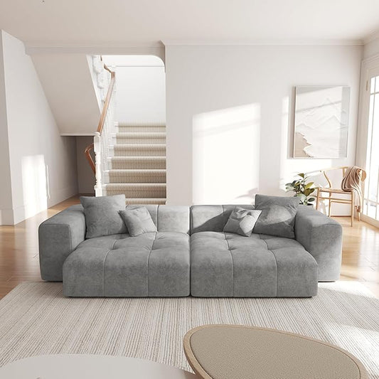 WJShome Modular Sectional Sofa,140inch Cloud Couch Deep Seat Sectional Couches for Living Room,Modern Linen Upholstered Loveseat Couch with Pillow for Home,Gray