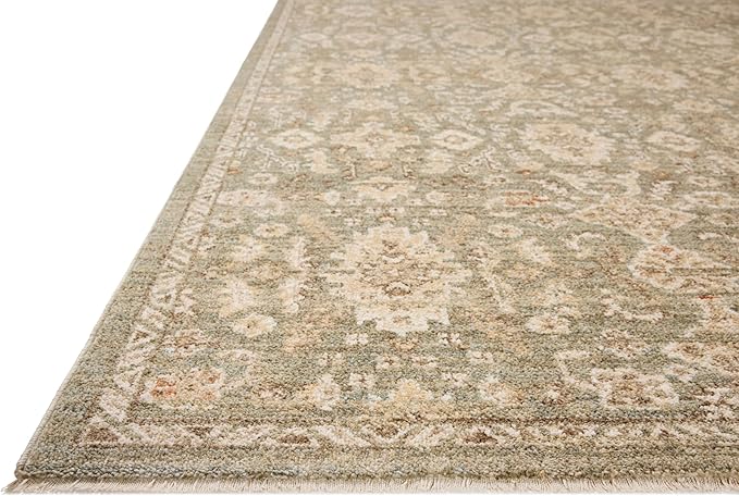 Loloi Chris Loves Julia Palma Collection PLM-03 Lagoon/Natural 6'-3" x 9'-6" Area Rug Vintage Style Boho Living Room Bedroom Carpet