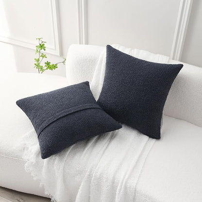 FUTEI Pack of 2 Navy Blue Decorative Throw Pillow Covers 24x24 Inch Soft Cozy Solid Boucle Textured European Cushion Case,Modern Home Decor for Couch Bed Living Room