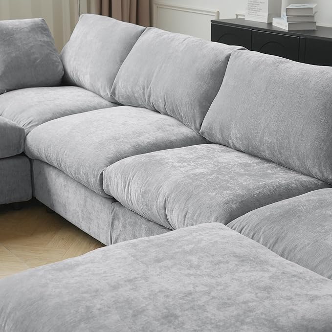 Cloud Sectional Couches for Living Room,100.5" Convertible L Shaped Couch with Ottoman, 4 Seater Modular Sectional Sofa,Deep Seater Furniture Sets,Gray