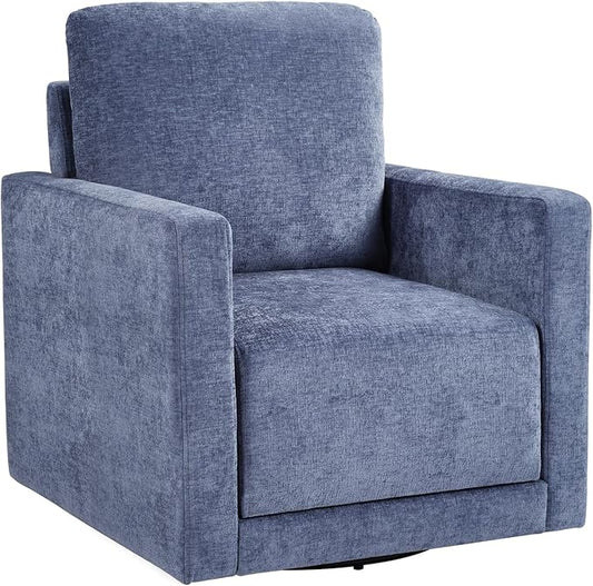 INZOY Swivel Accent Chair, Comfy 360° Swivel Chair with Hidden Storage, Upholstered Chenille Square Chair for Living Room Bedroom Small Spaces, Fully Assembled, Blue