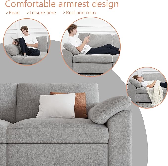 EASE MOOSE Oversized Modular Sectional Sofa with Ottoman, Modern Luxury Wide Deep Modular Couch, U Shaped Couch for Big Spaces Living Room, Light Gray